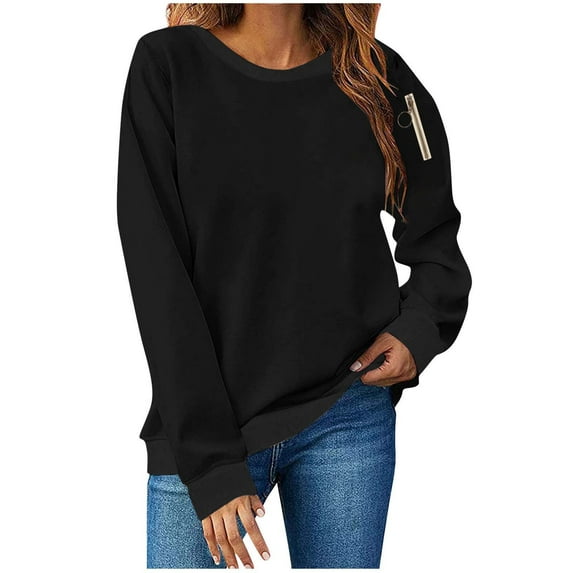 safuny Womens Casual Crewneck Sweatshirts Long Sleeve Solid Color Tops Loose ting Pullovers with Sleeve Packets Design Black _f XXL