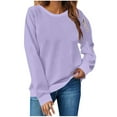 thumbnail image 1 of safuny Womens Casual Crewneck Sweatshirts Long Sleeve Solid Color Tops Loose ting Pullovers with Sleeve Packets Design Purple _g S, 1 of 4