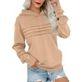 thumbnail image 1 of safuny Womens Hoodies Pleated Front Sweatshirt Loose Long Sleeve Fall Lightweight Solid Color Pullover Tops Khaki _i S, 1 of 5