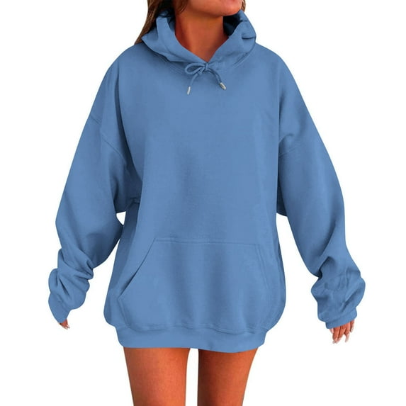 safuny Womens Oversized Hoodies Fleece Long Sleeve Casual Comfy Pullover Fall Winter Fashion with Pockets Blue _a S