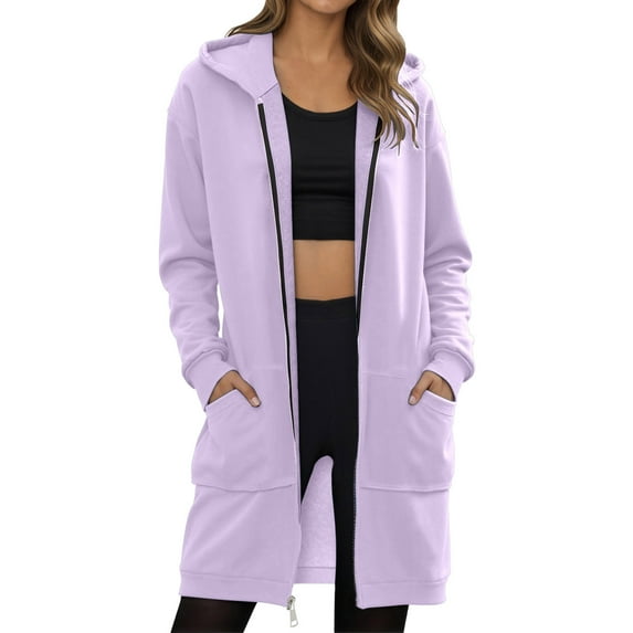 safuny Womens Zip Up Long Hoodies Oversized Fleece Solid Color Sweatshirts Coats Casual Long Sleeve Fall Winter Trendy Jackets with Pockets Pink _b L