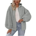 thumbnail image 1 of safuny Womens Zip Up Hoodies Coat Casual Long Lantern Sleeve Hoodie Jacket Oversized Lightweight Sweatshirts Fall Winter Tops Gray _e XXL, 1 of 5