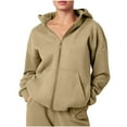 thumbnail image 1 of safuny Womens Zip Up Hoodies Fleece Jackets Oversized Sweatshirts with Hidden Pocket Fall Winter Fashion Coat Khaki _x M, 1 of 9