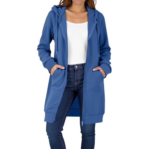 safuny Zip Up Long Hoodies Coat For Women Long Sleeve Oversized Sweatshirts Casual Lightweight Fleece Jackets with Pockets Blue _s M