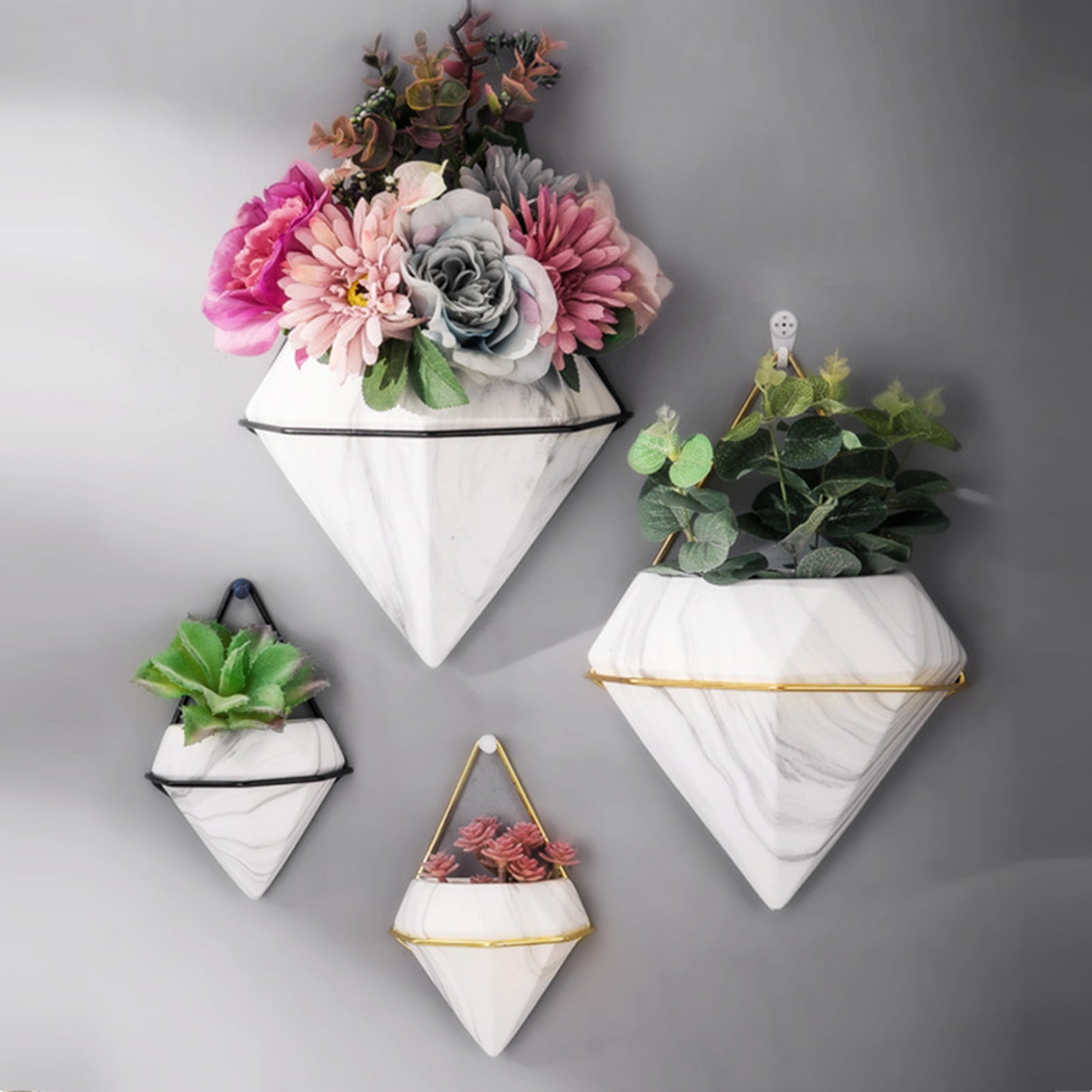 XinYux Plant Pot Geometric Shape Decorative Ceramic Wall Mounted