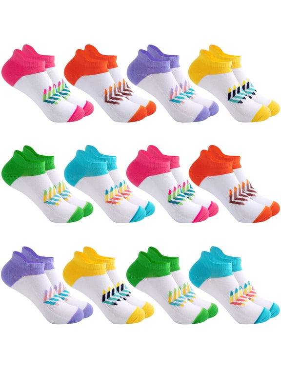 Kids Ankle Socks 12 Pairs Cushioned Moisture-wicking Boys Girls Socks