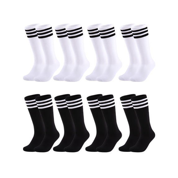 EALLCO Girls Crew Socks 8 Pairs Stripe Multicolor Soft Breathable Uniform Casual Socks for Ages 4‑10 Kids