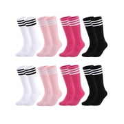 EALLCO Girls Crew Socks 8 Pairs Stripe Multicolor Soft Breathable Uniform Casual Socks for Ages 4 10 Kids