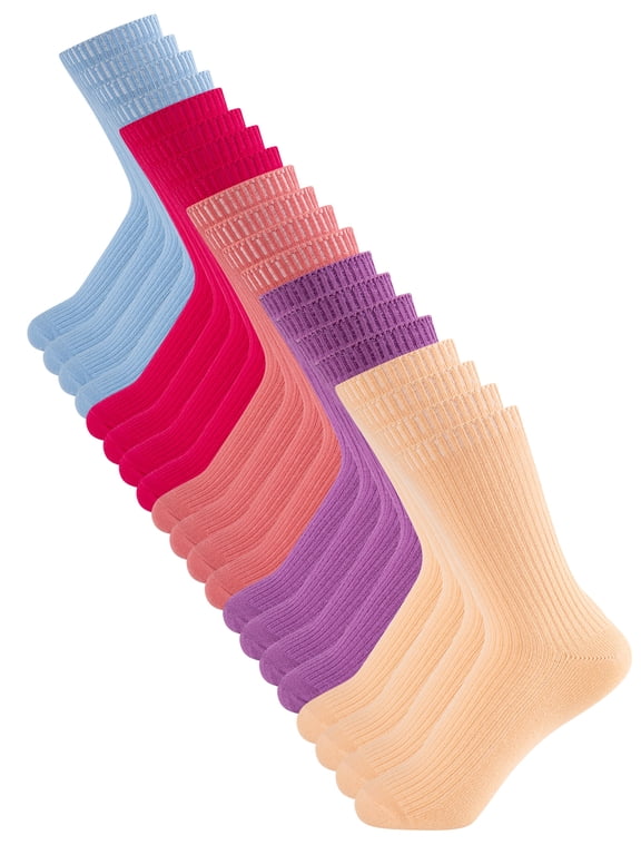 Girls Crew Socks 10-Pack Multi-Color Assorted Breathable Casual Daily Socks for Kids