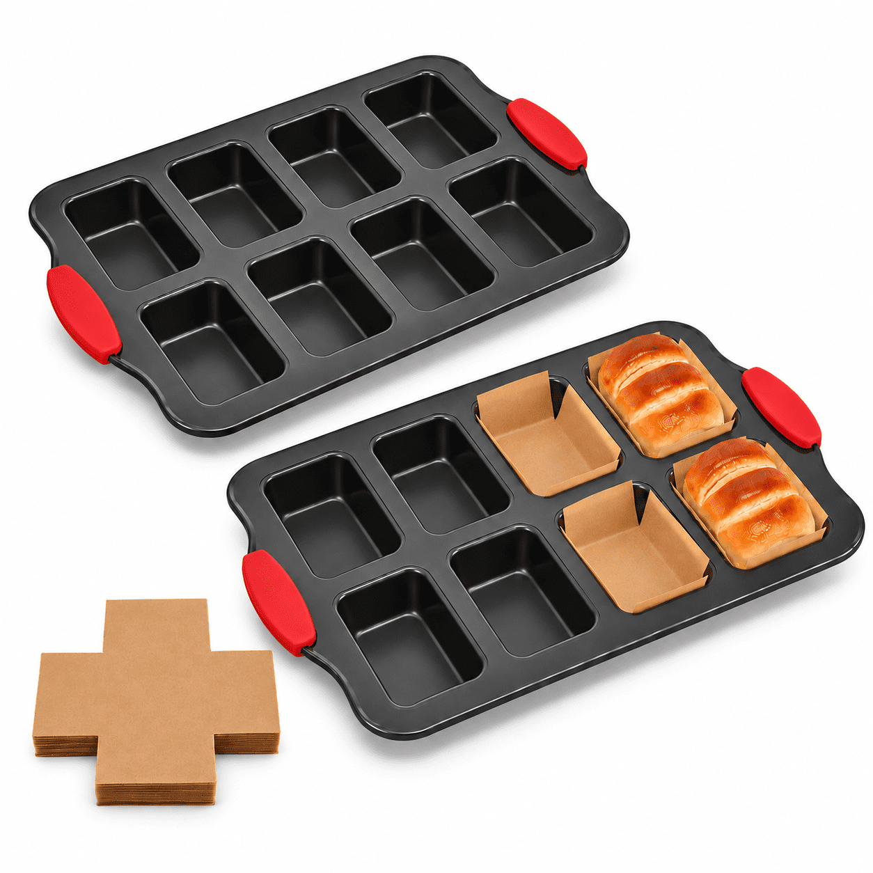 Xinabrius Mini Loaf Pans 8-Cavity, 2 Pack Nonstick Carbon Steel Mini ...