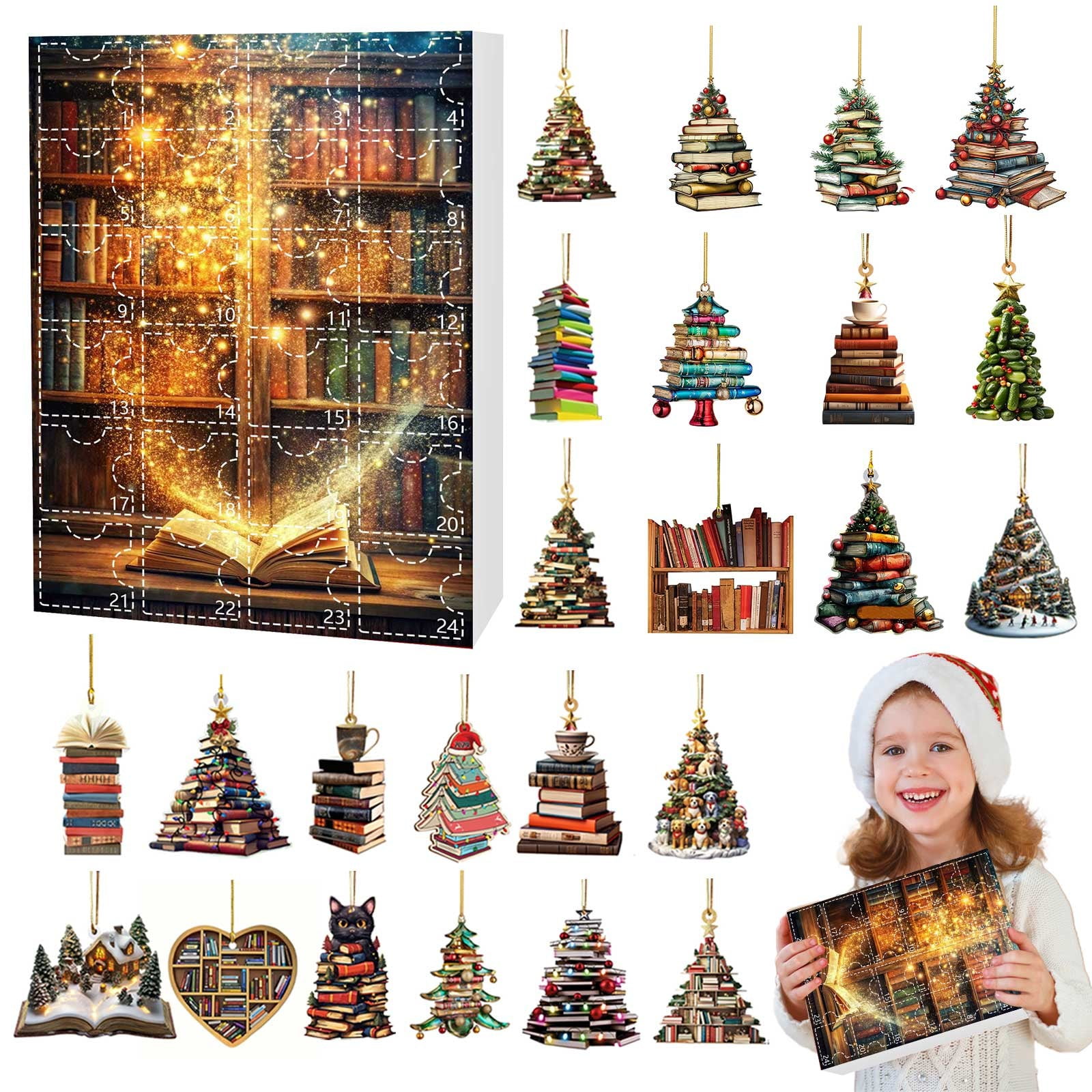 Xindewwl 2024 Christmas Countdown Calendar Book Lovers Book Gift