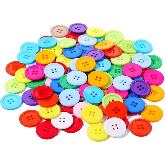 Xindojuz 100 PCS Colorful Buttons for Crafting, 1 Inch Assorted Colors Large Buttons for Clothes, Flatback Resin Round Button Bulk for Sewing Crafts DIY Art Painting Kits (4 Holes)