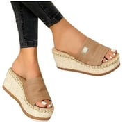 Xinduolei Women's Platform Wedge Sandals Espadrilles Braided Open Toe Slip On Summer Mule High Heels Sandals Sizes US 6-10.5