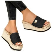 Xinduolei Women's Platform Wedge Sandals Espadrilles Braided Open Toe Slip On Summer Mule High Heels Sandals Sizes US 6-10.5