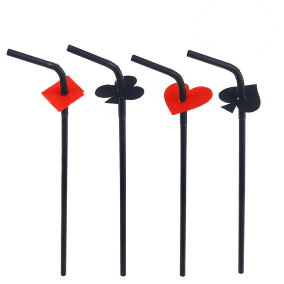 Casino Party Poker Straws with Playing Cards Design for Drinking Assorted Color 20pcs