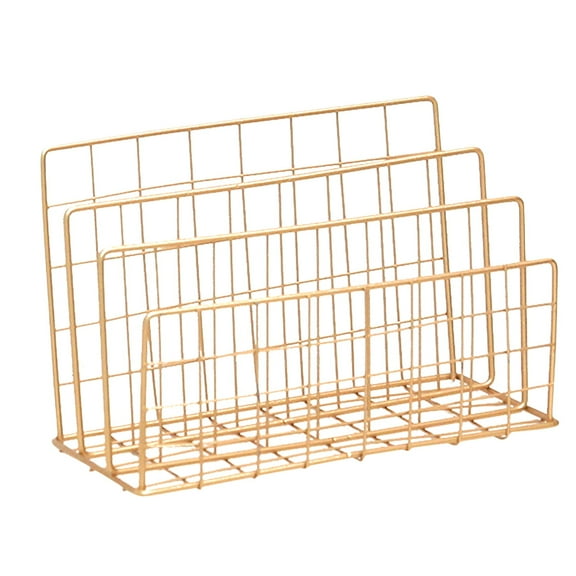 Xing Nordic Style Grid Wrought Iron Newspapers And Periodicals Rack Book Magazine File Desktop Storage Rack (Gold)