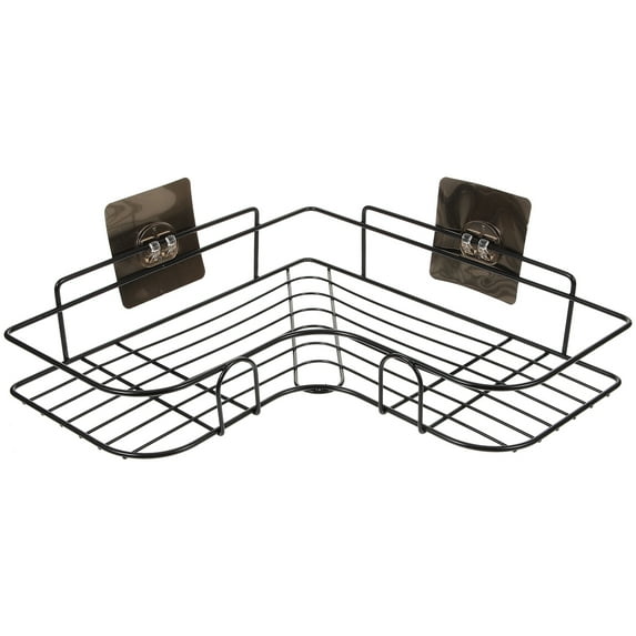 OUNONA Corner Shower Rack for Storage Use Black Iron Wall Mounted Storage Shelves 7.8x7.8x15.7 Inches