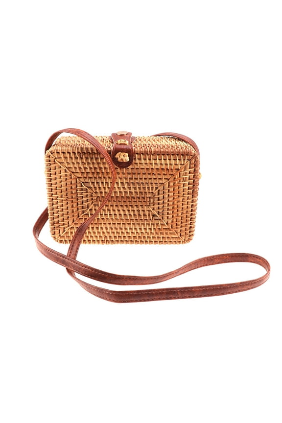 Xing Womens Backpack Round Rattan Straw Bag Casual Fashion Hand-woven Crafts Rattan Bag Square Mini Shoulder Diagonal Messenger Bag
