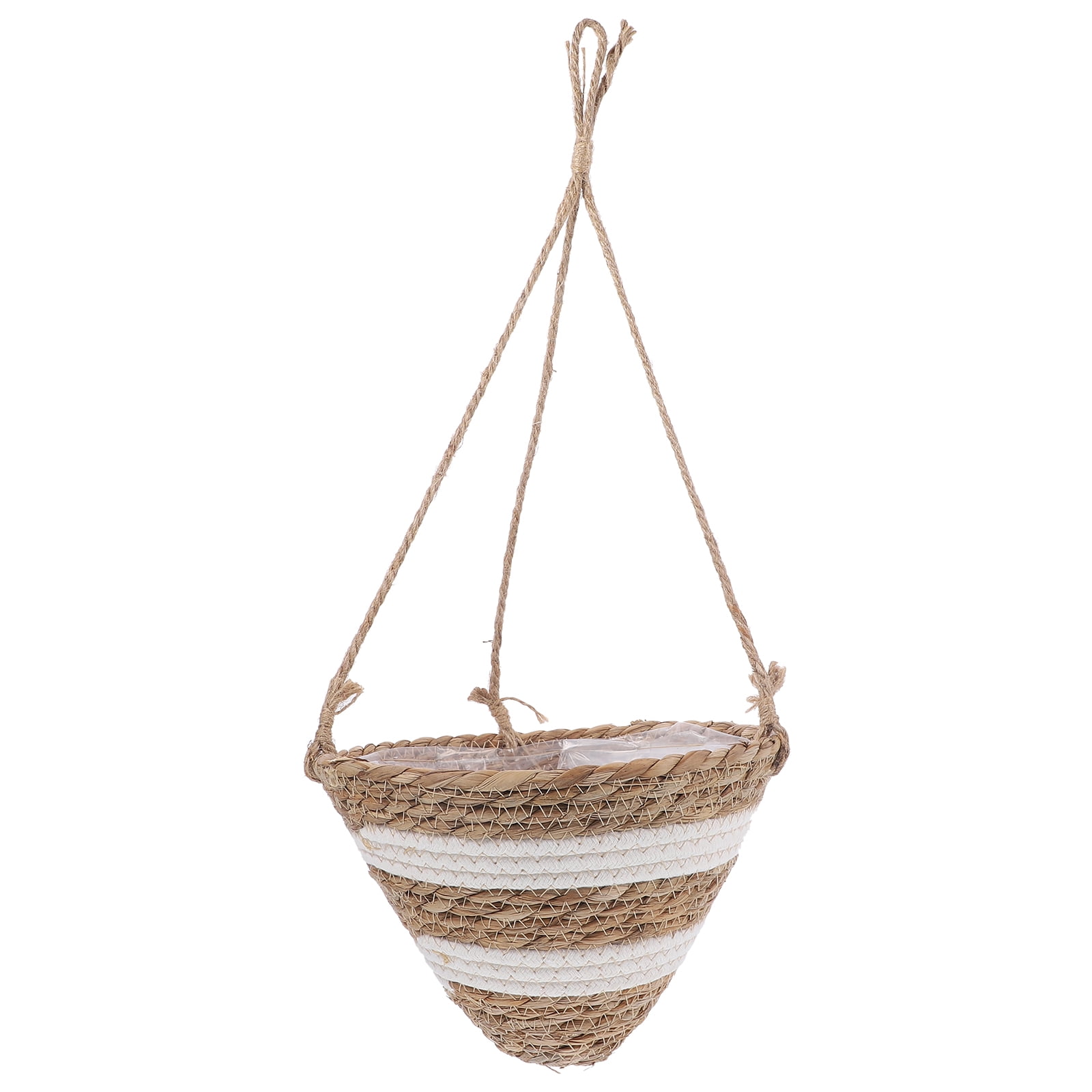 Woven Straw Flower Planter Hanging Basket for Decoration Beige Various Plants