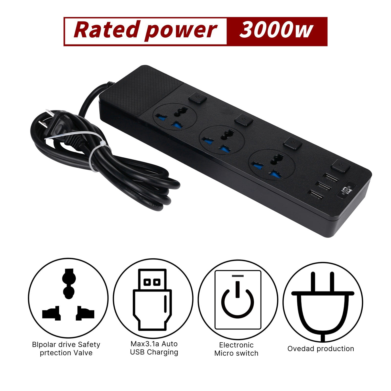 XingLun Surge Protector Power Strip, Extension Cord 3 Outlet 3 USB Port With 4, clearance electronics, accessories