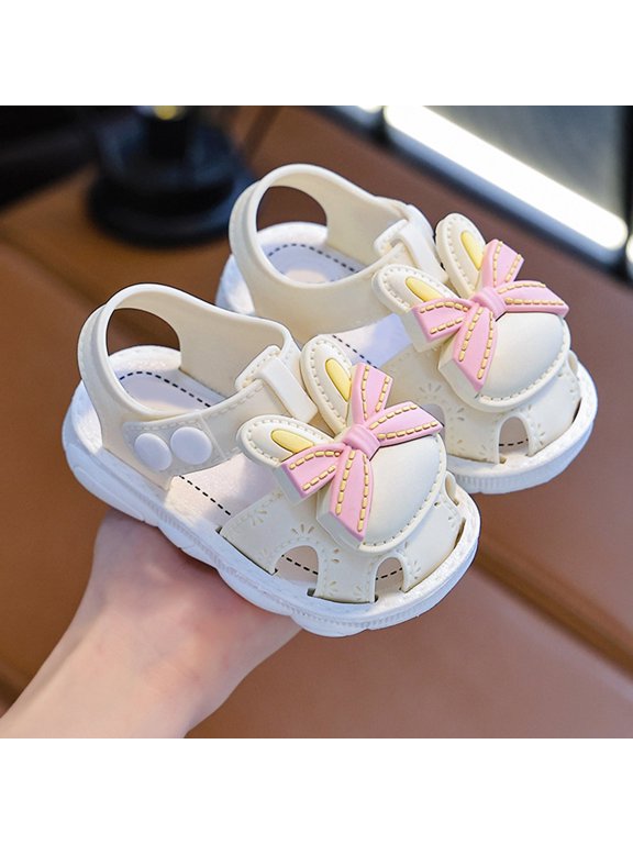 Baby/Toddler Girls' Cartoon Rabbit Closed-Toe Sandals,Soft Sole Summer Beach Shoes,Breathable Quick-Dry Water Shoes with Cute Bow Design,Adjustable Non- Footwear for Toddlers