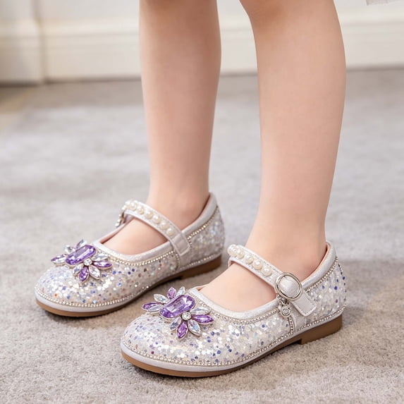 XinghaiYIDE Girls Rhinestone Soft-Sole Dress Shoes, Sparkly Ballet Flats for Performances/Weddings/Parties, Comfortable 2026 Footwear for Toddler/Little Kid, Sizes 2-11Y Purple