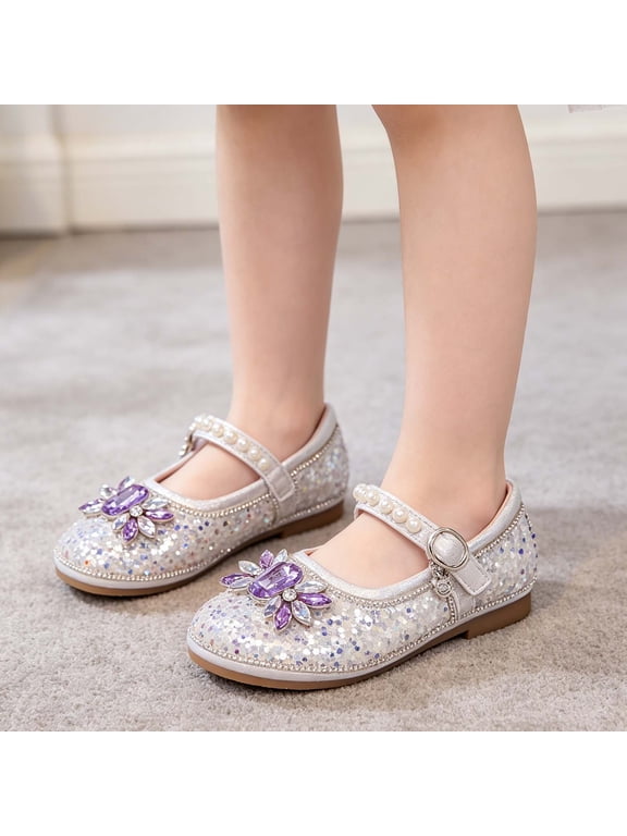 Girls Rhinestone Soft-Sole Dress Shoes, Sparkly Ballet Flats for Performances/Weddings/Parties, Comfortable 2026 Footwear for Toddler/Little Kid, Sizes 2-11Y Beige