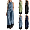 thumbnail image 1 of XinghaiYIDE Halter Neck Wide Leg Jumpsuit for Women Sleeveless Belted Waist Lace One Piece Outfit with Pockets Work Office Romper, 1 of 6