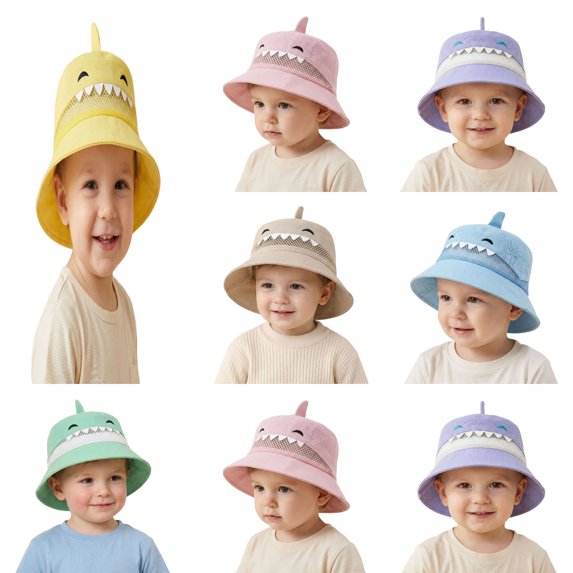 XinghaiYIDE Kids UPF 50+ Sun Hat, Breathable Mesh Shark Bucket Hat for Toddlers, 8-24 Months, Multiple Colors
