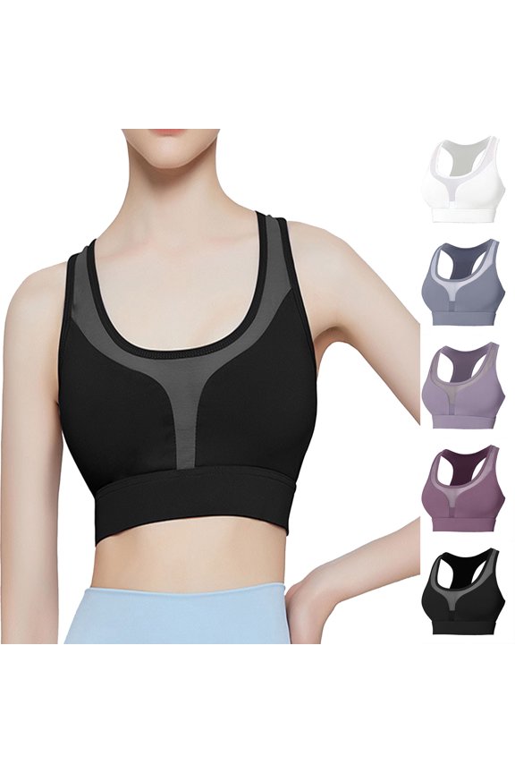 Low Impact Yoga Sports Bra Mesh Design V Neck Racerback Padding Wide Band for Support Tank Top