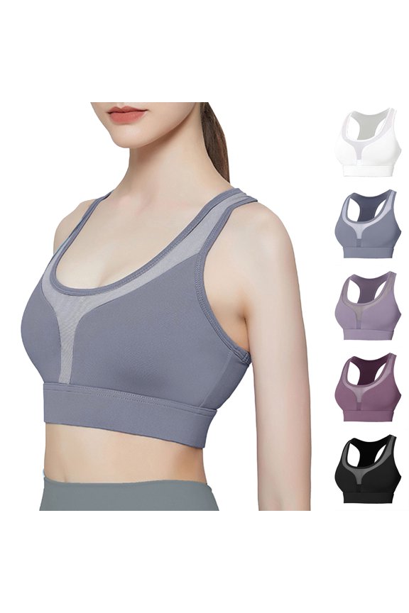 Low Impact Yoga Sports Bra Mesh Design V Neck Racerback Padding Wide Band for Support Tank Top