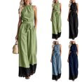 thumbnail image 1 of XinghaiYIDE One Piece Jumpsuit for Women Halter Sleeveless Belted Wide Leg Lace with Pockets Casual Dressy Romper, 1 of 6