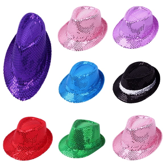 XinghaiYIDE Sparkly Sequin Fedora Hat for Kids - Party Dance Stage Accessory, 1pc, Multiple Colors