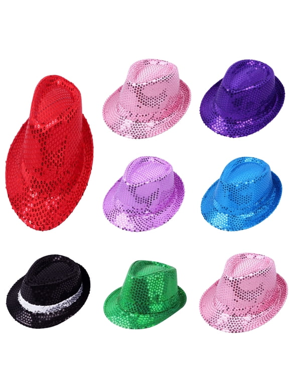 Sparkly Sequin Fedora Hat for Kids - Party Dance Stage Accessory, 1pc, Multiple Colors