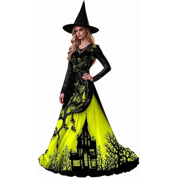 XinghaiYIDE Witch Dress for Women,Halloween Vampire Treehouse Thorns Witches Gothic Maxi Mesh Dresses