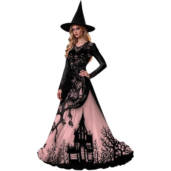 XinghaiYIDE Witch Dress for Women,Halloween Vampire Treehouse Thorns Witches Gothic Maxi Mesh Dresses