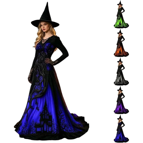 XinghaiYIDE Witch Dress for Women,Halloween Vampire Treehouse Thorns Witches Gothic Maxi Mesh Dresses