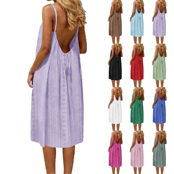 XinghaiYIDE Women Casual Dress, for Women Loose Summer Solid Tank Dress Hollow Out Beach Sundress Sleeveless Dresses