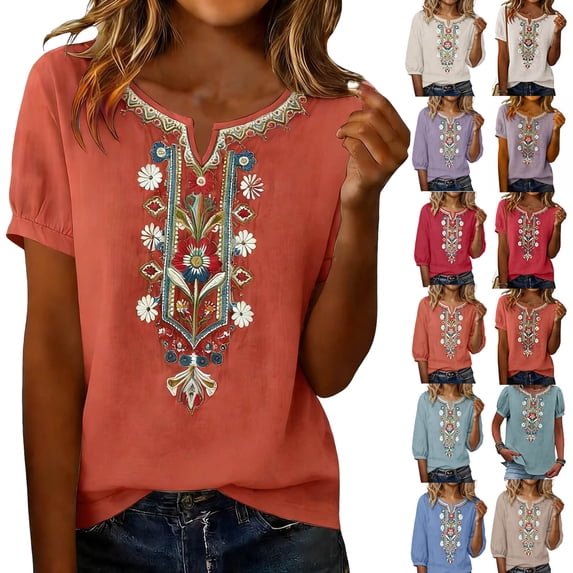 XinghaiYIDE Women Flowy Tops Casual Loose Print Short Sleeve Plus Size T-Shirt Top Blouse Summer Fashion Tops for Women
