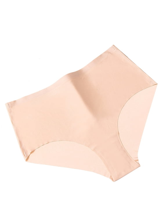 Women's High Waist Seamless Lifting Panties, Ice Silk V-Waist No-Show Underwear, Comfortable Everyday Briefs, Sizes S-XL Beige