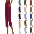 thumbnail image 1 of XinghaiYIDE Womens Capri Pants Casual Summer Stretch Linen Button Elastic Waist Straight Pants, 1 of 7