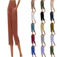 thumbnail image 1 of XinghaiYIDE Womens Capri Pants Casual Summer Stretch Linen Button Elastic Waist Straight Pants, 1 of 7