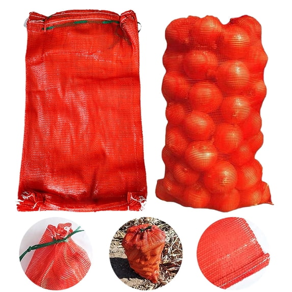 Xingjin 11.8 x 23.6 Inch Mesh Produce Bag with Drawstring, Reusable Breathable Vegetable Storage Net Bag for Onions Potatoes Citrus, Red 1 Pack