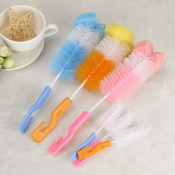 Xingjin 2PC Baby Bottle Brush Set Long Handle Sponge Cup Cleaner with Nipple Brushes Water Bottle Cleaning Kit for Home Kitchen and Travel Use Colorful