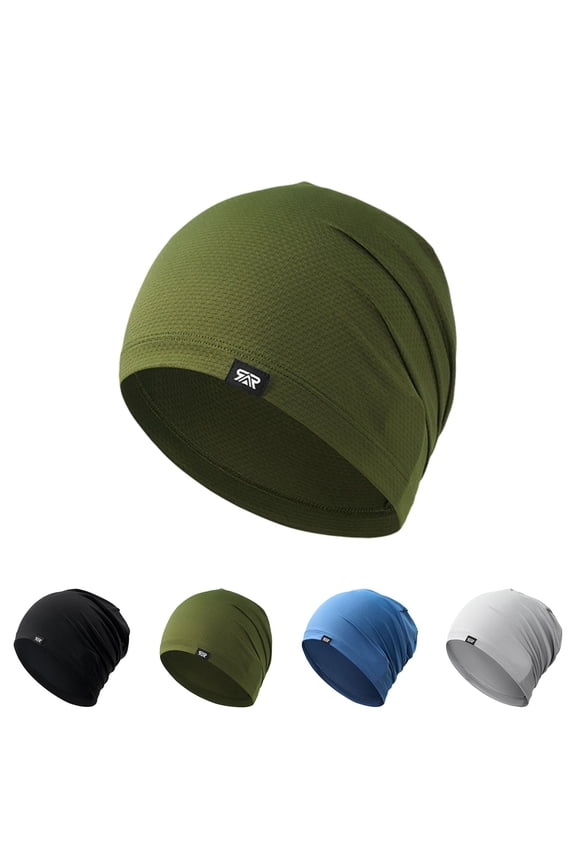 Cooling Skull Cap Beanie for Men Women, Lightweight Breathable Thin Quick Dry Running Cycling Hat, Moisture Wicking Summer Workout Headwrap Green