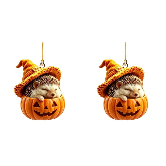 Xingjin Cute Halloween Pendant, Sleeping Animal In Pumpkin With Witch Hat, Hanging Ornament For Tree Shelf And Window