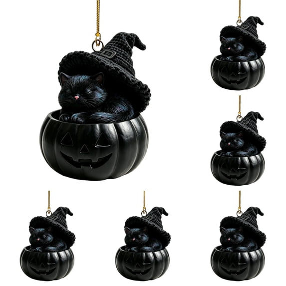 Xingjin Halloween Tree Accent, Sleeping Animal In Pumpkin With Witch Hat, Cute Hanging Ornament For Shelf And Home