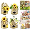 thumbnail image 1 of Xingjin Honey Bee Decor, Country Decorative Beehive With Sunflower And Plaid Bow, Farmhouse Kitchen Decor For Spring Summer Table Tiered Tray, 1 of 6