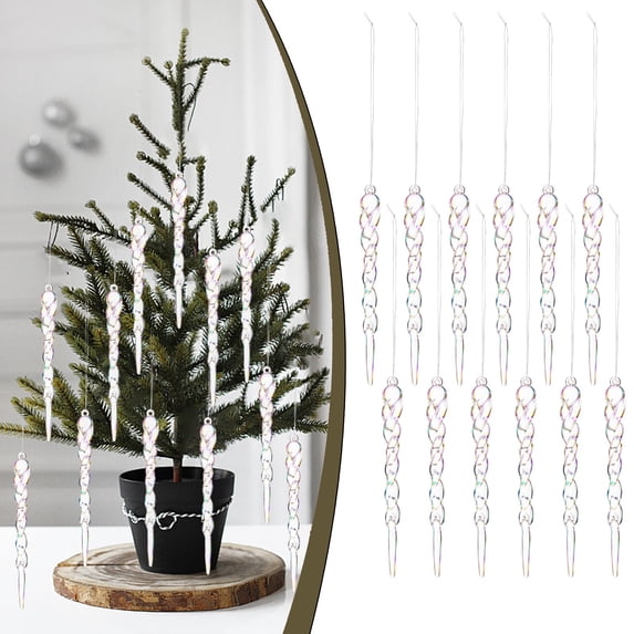 Xingjin Icicle Ornaments, Christmas Tree Decorations with Crystal Christmas Picks, Decorative Hanging Ornaments for Winter Holiday Displays