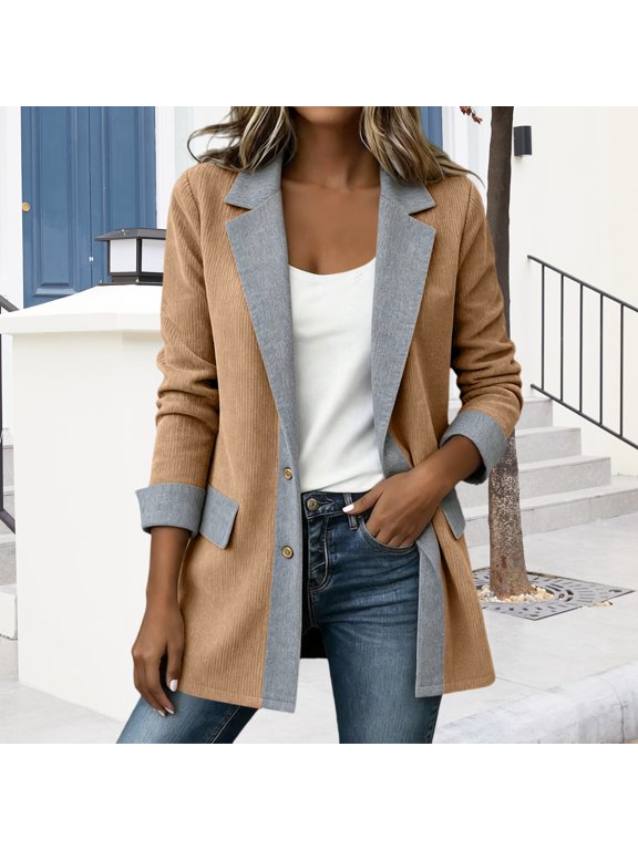 Oversized Denim Jacket Women, Cool Color Block Patchwork Jacket with Pockets, Casual Oversized Cardigan for Women Fall and Spring Daily Wear